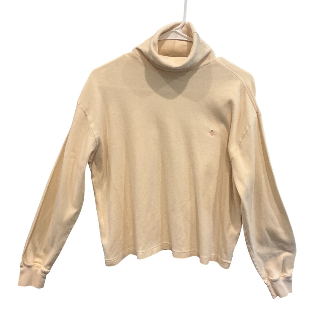 Vintage Ralph Lauren Sport Womens Cotton‎ Turtleneck Top Off White Preppy 90s L